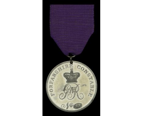 Forfarshire Constable’s Medal, 44mm, in silvered pewter, the obverse with St. Edward’s crown ‘GIVR’ script cypher, ‘Forfarshi