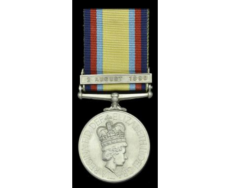 The First Gulf War 1990-91 Medal with ‘2 August 1990’ clasp awarded to Warrant Officer B. J. Wickett, Royal Electrical and Me