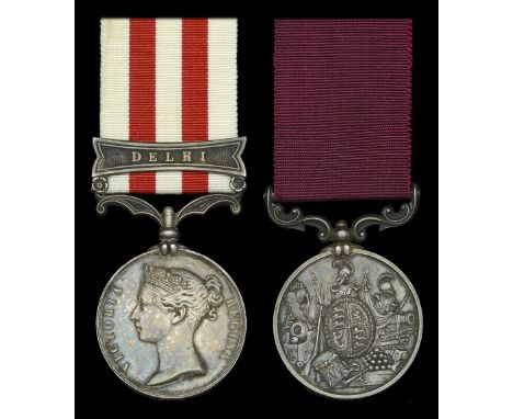 Pair: Quarter Master Sergeant H. Stokes, 52nd (Oxfordshire) Light Infantry  Indian Mutiny 1857-59, 1 clasp, Delhi (Qr. Mr. Se