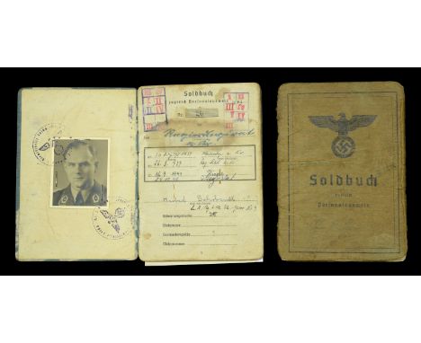 German Second World War Luftwaffe and Army Soldbuchs. A Luftwaffe soldbuch in blue, issued 14 September 1939 to Herbert Gohrb