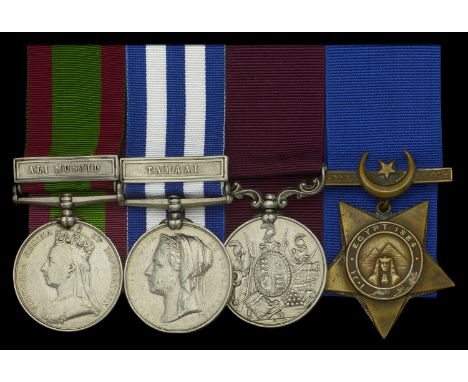A rare campaign combination group of four awarded to Private J. Fox, 10th Hussars  Afghanistan 1878-80, 1 clasp, Ali Musjid (
