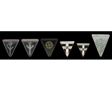 German Third Reich Frauenschaft Badges. 6 Frauenschaft badges, all with enamel finish with their original pins and all marked