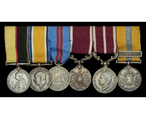 The mounted group of six miniature dress medals worn by Captain J. W. Stephens, Lincolnshire Regiment  Queen’s Sudan 1896-98;