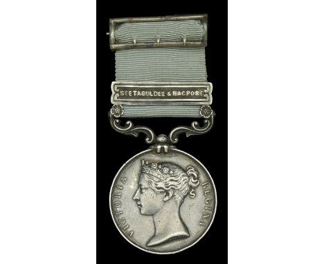 Army of India 1799-1826, 1 clasp, Seetabuldee & Nagpore (W. Deeds, Eurn. Regt.) short hyphen reverse, officially impressed na