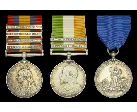 Pair: Private C. Clarke, Oxfordshire Light Infantry  Queen’s South Africa 1899-1902, 4 clasps, Relief of Kimberley, Paardeber