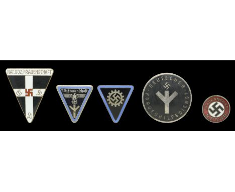 German Third Reich Frauenschaft and Frauen Luftdienst Badges. 5 very nice enamel badges for the Frauenschaft and the Frauen H