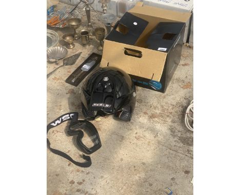 A SPADA MOTORBIKE HELMET AND GOGGLES