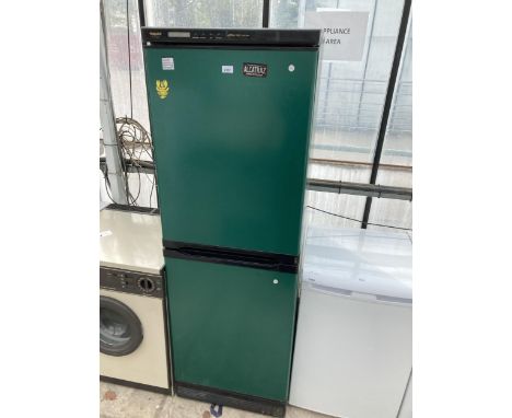 A GREEN HOTPOINT UPRIGHT FRIDGE FREEZER