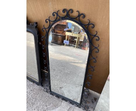 A METAL FRAMED BEVEL EDGE WALL MIRROR, 35" X 22"