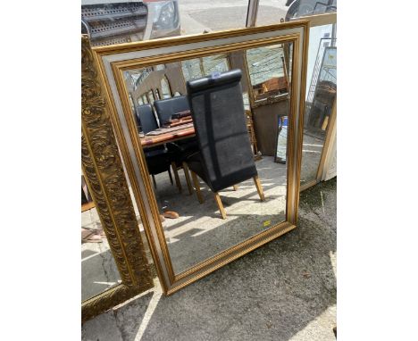 A GILT FRAMED BEVEL EDGE WALL MIRROR, 46" X 36"