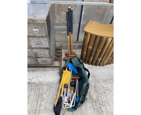 A LONGWORTH CROQUET SET (ONLY THREE MALLETS)