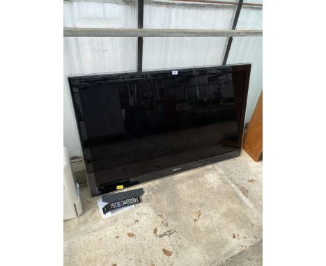 A SAMSUNG 55" TELEVISION WITH WALL MOUNTING BRACKET AND REMOTE CONTROL
