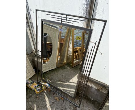 A RICHMOND MIRROR 'KENNEDY' METAL FRAMED BEVEL EDGE WALL MIRROR, 37" X 27"