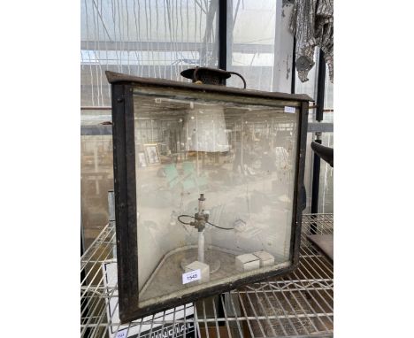 A VINTAGE METAL CORNER CARRYING LANTERN