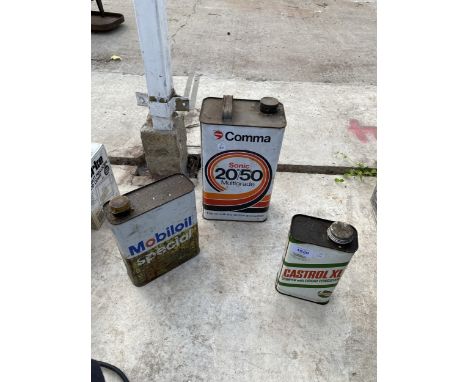 THREE VINTAGE OIKL CANS TO INCLUDE CASTROL