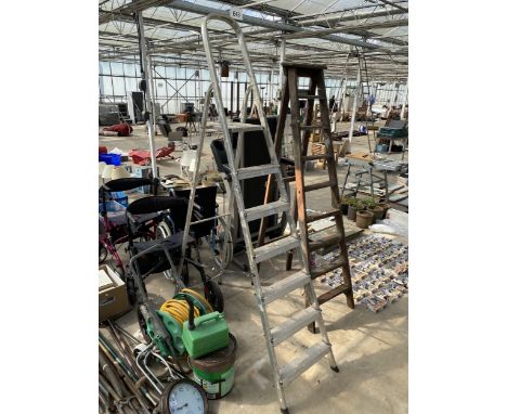 AN ALUMINIUM SIX RUNG STEP LADDER