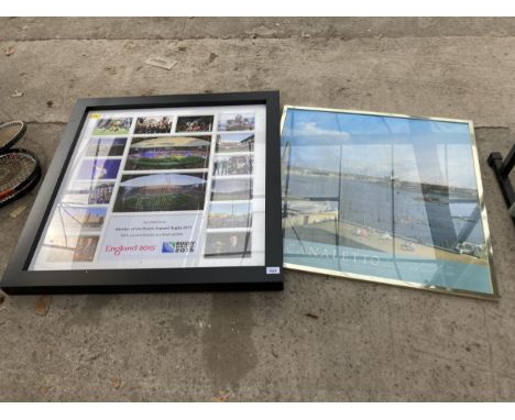 A FRAMED ENGLAND RUGBY MONTAGE AND A FRAMED PRINT