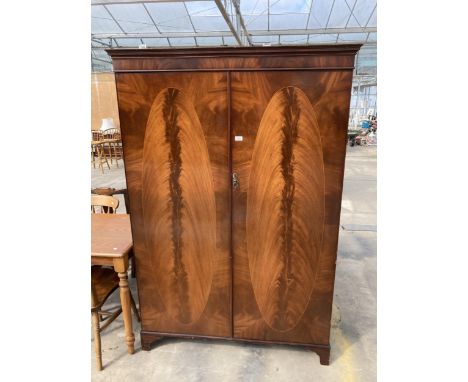 A MAHOGANY AND INLAID TWO DOOR WARDROBE, 50" WIDE