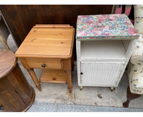 A LLOYD LOOM BEDSIDE POT CUPBOARD AND PINE DUCAL BEDSIDE TABLE