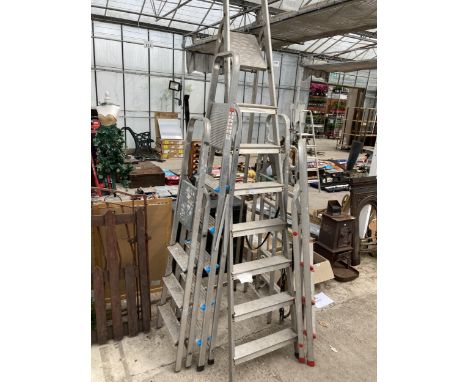 FIVE VARIOUS ALUMINIUM FOLDING STEP LADDERS