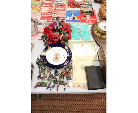 A MIXED LOT OF MILITARIA STYLE ITEMS TO INCLUDE A POPPY WREATH, FRAMED INVITATION TO A LUNCH IN ST GEORGE'S MARQUEE FOR MAJOR