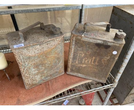 TWO VINTAGE FUEL CANS WITH BRASS CAPS TO INCLUDE PRATTS AND ESSO