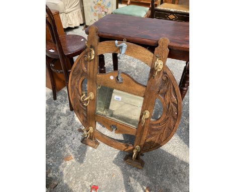 LATE VICTORIAN OAK WALL MOUNTED MIRRORED COAT/HAT STAND. 26"