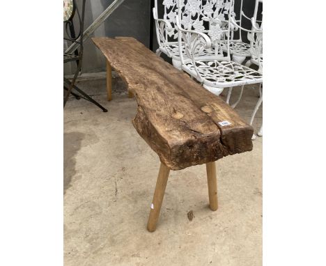 A LIVE EDGE PLANK BENCH WITH WOODEN LEGS (L:135CM)