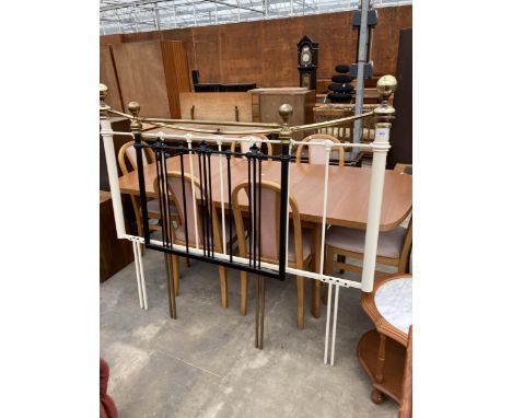 A VICTORIAN STYLE BRASS AND IRON DIVAN 5' HEADBOARD AND SIMILAR 3' HEADBOARD