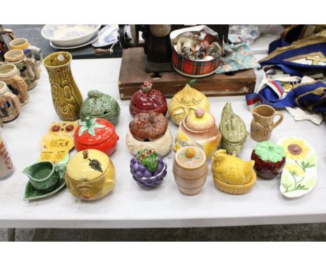 A QUANTITY OF PRESERVE POTS, ETC TO INCLUDE SYLVAC, ETC