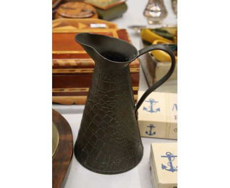 A JOSEPH SANKEY &amp; SONS BRASS SNAKE LIZARD SKIN PATTERN PITCHER