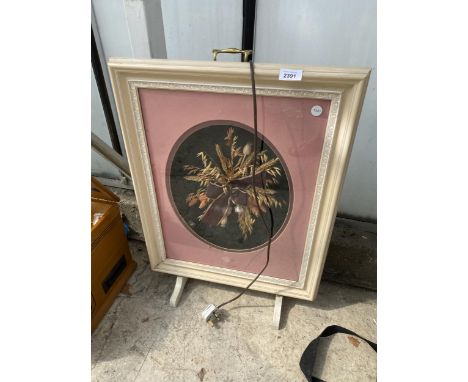 A LIGHT UP FIRE SCREEN WITH DRIED FLOWERS