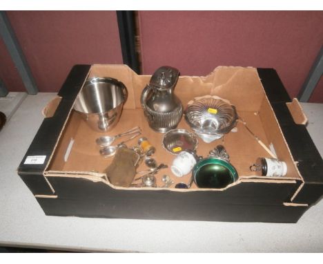 box of metalware inc tea pot and trinket dish etc