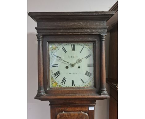 An oak long-case S. Yeates Penrith clock with weights and pendulum