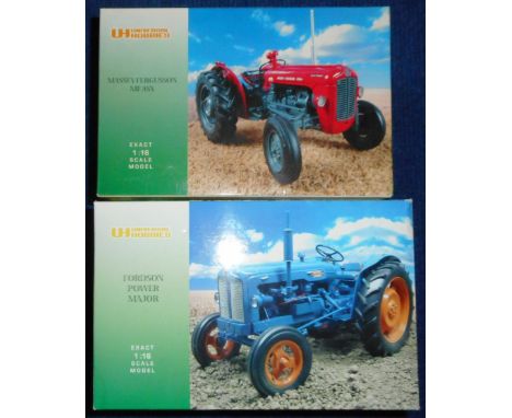 Universal Hobbies. (2) Fordson Power Major tractor.1:16 scale.; Massey Fergusson MF35X tractor. 1:16 scale. Both boxed.