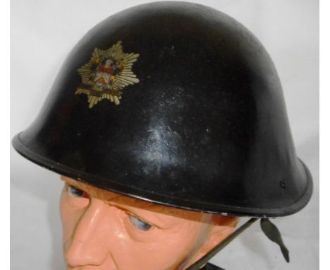 Fire Brigade. Army style fire helmet. Circa 1965. Condition Report. Oldham Fire Service badge.