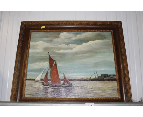 S. Cook, oil on board study of sailing barge, signed and dated 1965