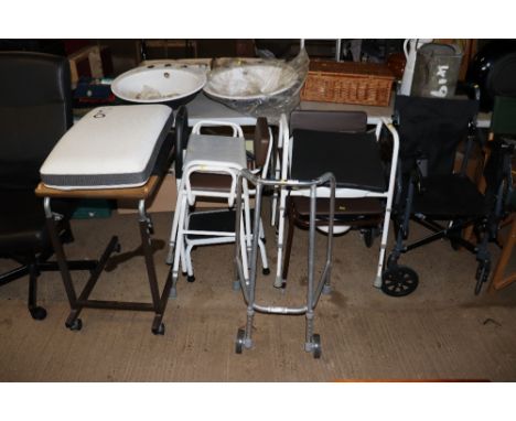 An adjustable bed table, a commode, walking frame etc.