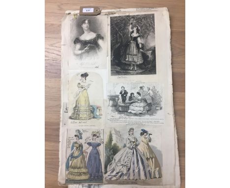 C19th a large collection of engravings period portrait studies to include fashion plates on double sided pages 