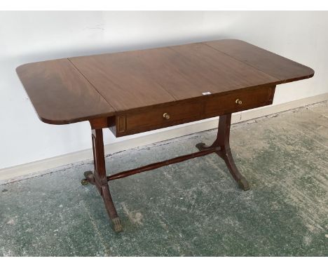 C19th mahogany sofa table with two drawers opposite two opposing dummy drawers approx. 136cmL extended 