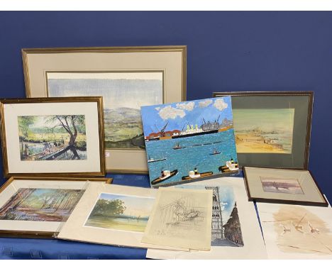 Quantity of pictures to include a watercolour of Northumberland  K M Welch 