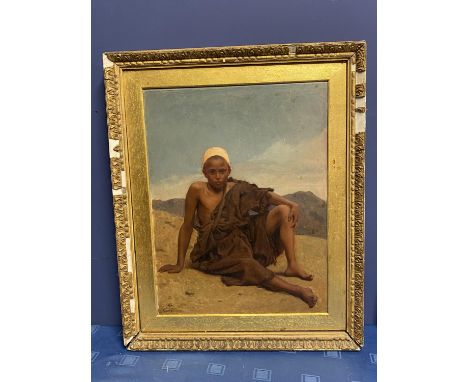 Late C19th, oil on canvas, Moroccan boy in desert, monogramed lower left, GF Cairo 1871, (possibly Frederick GOODALL),48 x 37