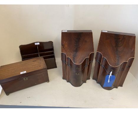 Pair of Georgian inlaid mahogany upright fitted knife boxes (condition generally good - top veneer cracking to tops, and a Re