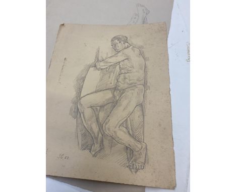 Artist folder contain large qty of Academic pencil, pastel, watercolour portrait and nude studies by various artists 