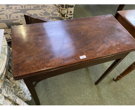 George III heavy mahogany foldover tea/card table, 78cmL x 73cm open (condition generally good, some general old wear)