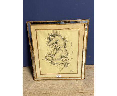 Watercolour wash Portrait of a female recumbent nude 34 x 27.5cm 