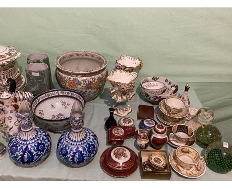 Mixed lot of ceramics and glass, including Copeland Spode, Limoges, Meissen, Worcester (much damage - see images) 