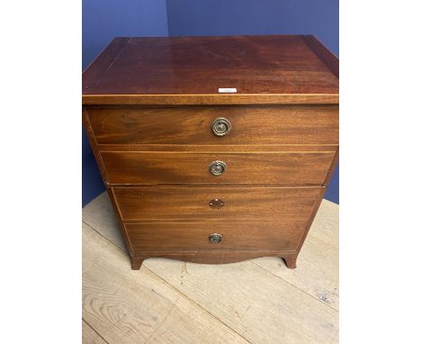 Edwardian mahogany bedside commode with carrying handles, one front handle needs re-attaching, 63cmL 