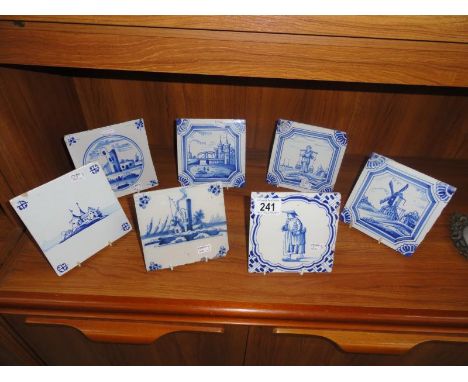 7 Delftware blue & white tiles
