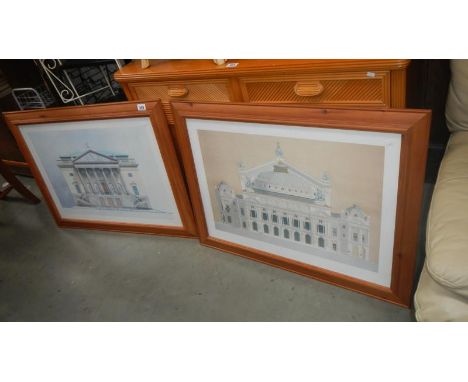 2 framed & glazed architectural prints
